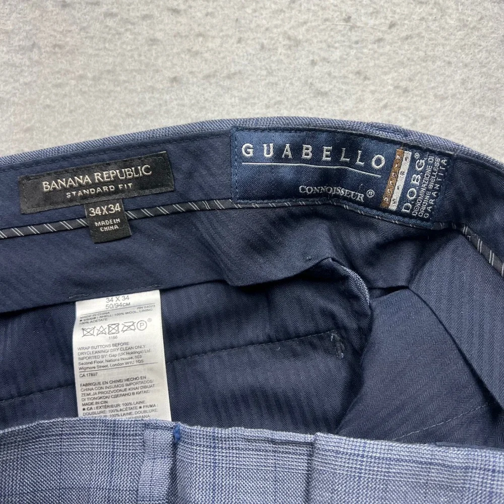 Banana Republic Mens 34x34 Guabello Wool Plaid Dress Pants Blue Grey Standard